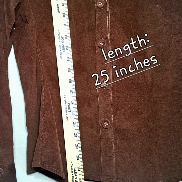 NWT women's fitted chocolate-brown corduroy button-up shirt, Harvé Benard. - Picture 7 of 11